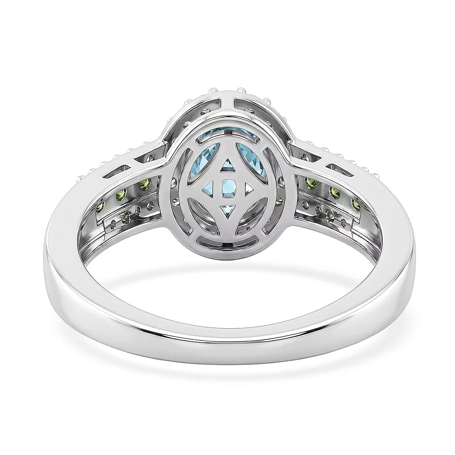 D'Joy Premium Cambodian Blue Zircon and Multi Gemstone 2.80 ctw Sea Sparkle Ring in Rhodium Over Sterling Silver (Size 6.0)