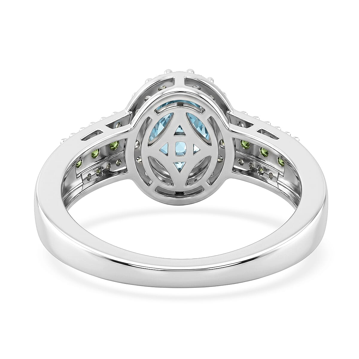 D'Joy Premium Cambodian Blue Zircon and Multi Gemstone 2.80 ctw Sea Sparkle Ring in Rhodium Over Sterling Silver (Size 7.0) image number 4