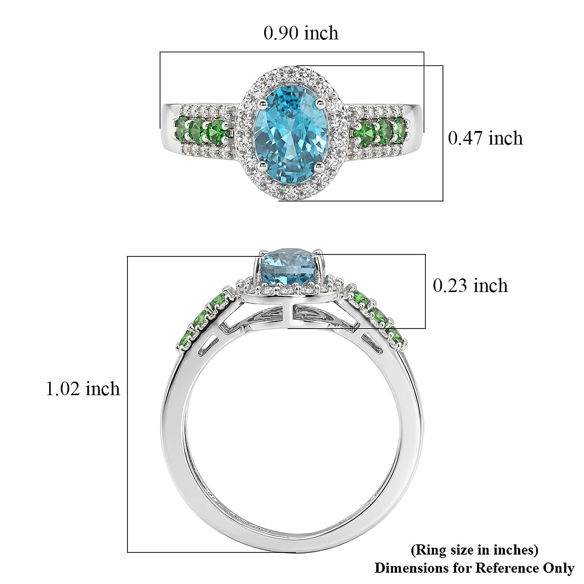 D'Joy Premium Cambodian Blue Zircon and Multi Gemstone 2.80 ctw Sea Sparkle Ring in Rhodium Over Sterling Silver (Size 7.0) image number 5