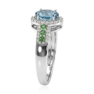 D'Joy Premium Cambodian Blue Zircon and Multi Gemstone 2.80 ctw Sea Sparkle Ring in Rhodium Over Sterling Silver (Size 8.0)