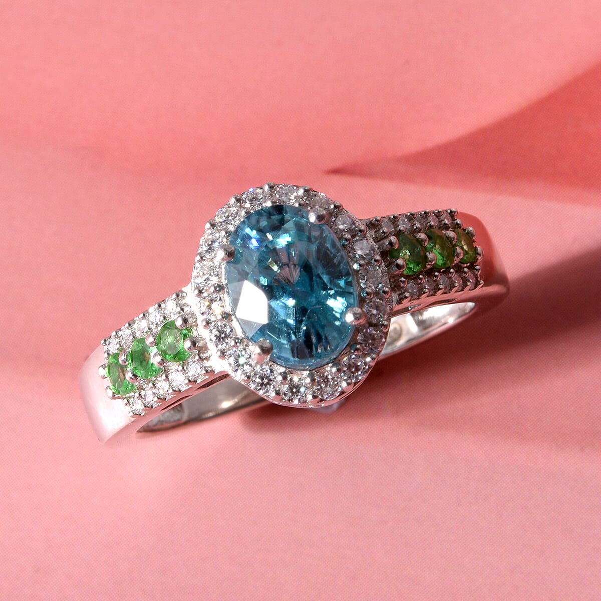 D'Joy Premium Cambodian Blue Zircon and Multi Gemstone 2.80 ctw Sea Sparkle Ring in Rhodium Over Sterling Silver (Size 9.0) image number 1