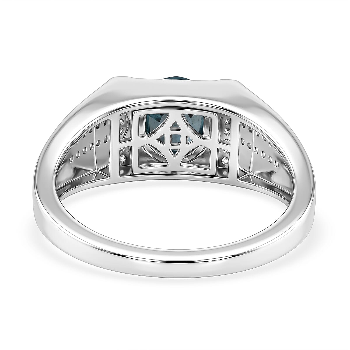D'Joy Premium Cambodian Blue Zircon and Moissanite 2.60 ctw Men's Ring in Rhodium Over Sterling Silver (Size 9.0)