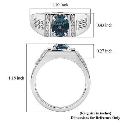 D'Joy Premium Cambodian Blue Zircon and Moissanite 2.60 ctw Men's Ring in Rhodium Over Sterling Silver (Size 9.0)