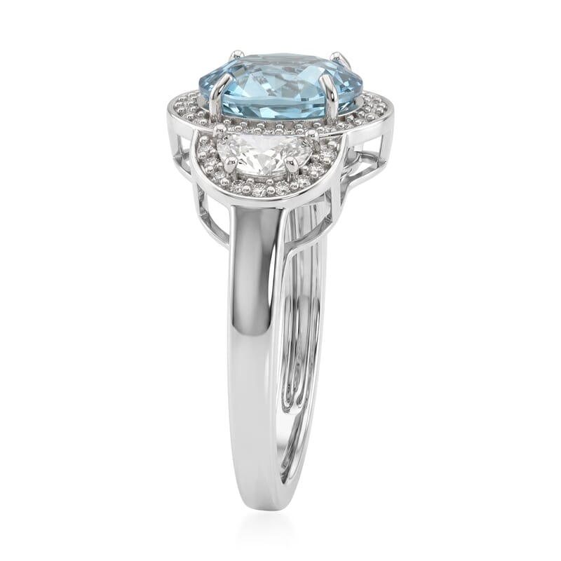 D'Joy Premium Cambodian Blue Zircon and Moissanite 3.65 ctw Ring in Rhodium Over Sterling Silver (Size 5.0)