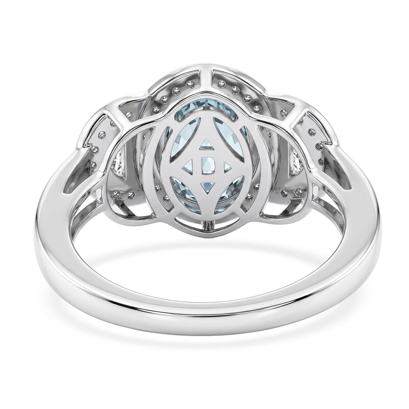 D'Joy Premium Cambodian Blue Zircon and Moissanite 3.65 ctw Ring in Rhodium Over Sterling Silver (Size 5.0)