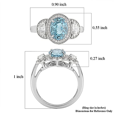 D'Joy Premium Cambodian Blue Zircon and Moissanite 3.65 ctw Ring in Rhodium Over Sterling Silver (Size 5.0)