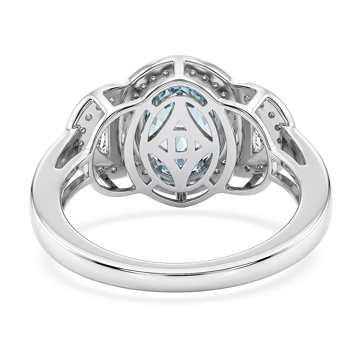 D'Joy Premium Cambodian Blue Zircon and Moissanite 3.10 ctw Ring in Rhodium Over Sterling Silver (Size 6.0) image number 4