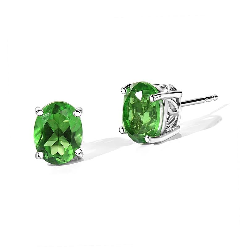 EverTrue Chartreuse Quartz (Triplet) 4.40 ctw Solitaire Stud Earrings in Platinum Bond (Ships in 10-12 Days)