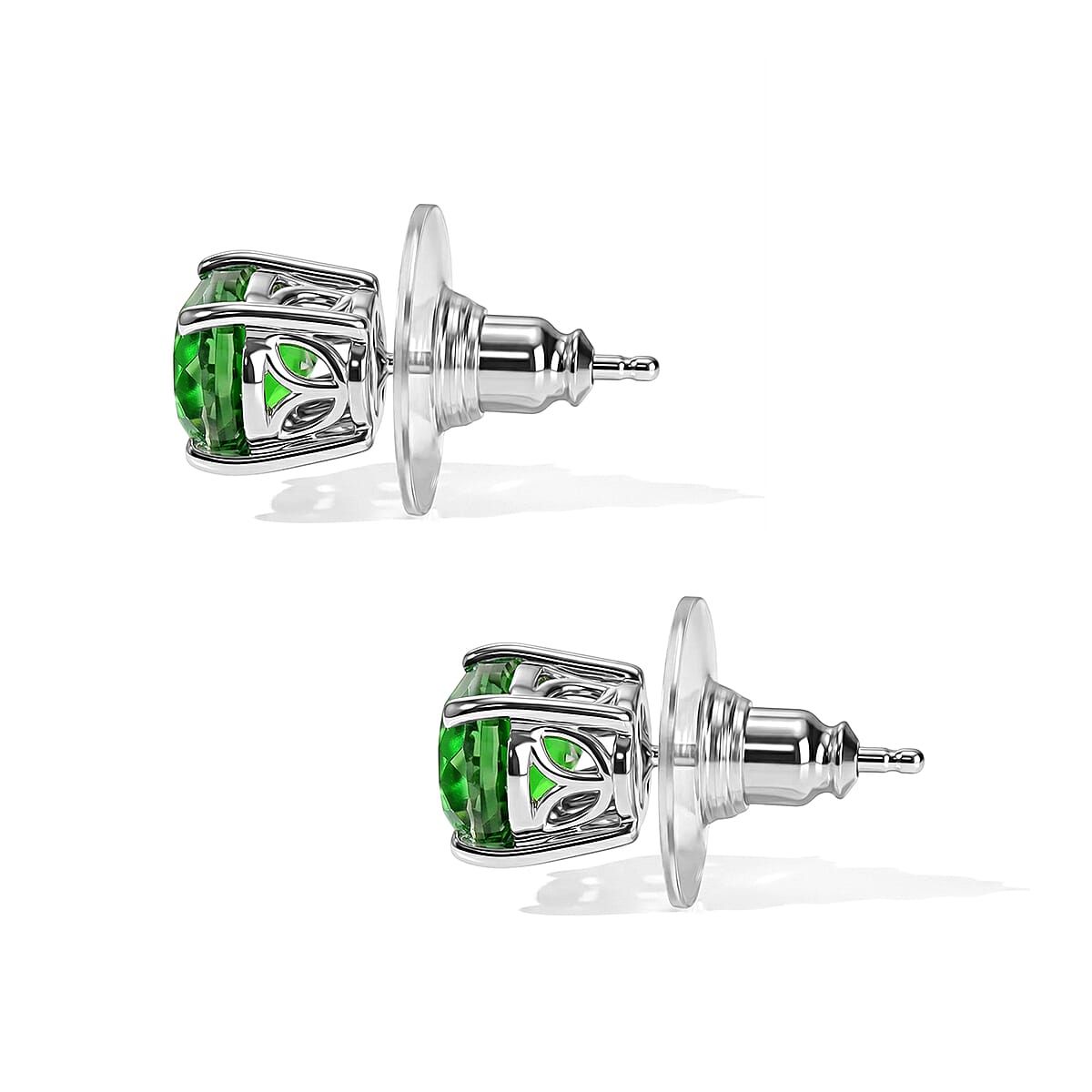 EverTrue Chartreuse Quartz (Triplet) 4.40 ctw Solitaire Stud Earrings in Platinum Bond image number 3