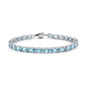 Premium Cambodian Blue Zircon and Luxuriant Lab Grown Diamond G-H SI 22.50 ctw Sea Sparkle Bracelet in Rhodium Over Sterling Silver (8.00 In) (Ships in 10-12 Days)