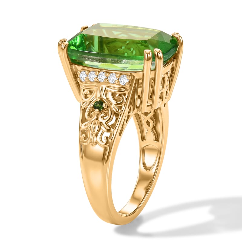 EverTrue Chartreuse Quartz (Triplet) and Multi Gemstone 11.65 ctw Forest Charm Ring in 18K YG Plated (Size 6.0) (Ships in 10-12 Days)