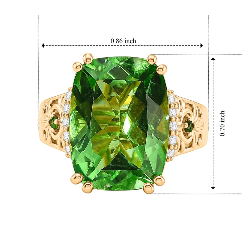EverTrue Chartreuse Quartz (Triplet) and Multi Gemstone 11.65 ctw Forest Charm Ring in 18K YG Plated (Size 6.0) (Ships in 10-12 Days)