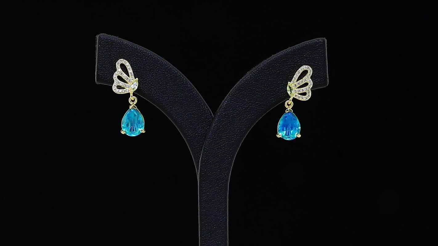 EverTrue Premium Peacock Quartz, Multi Gemstone Butterfly Earrings in 18K YG Plated 4.15 ctw