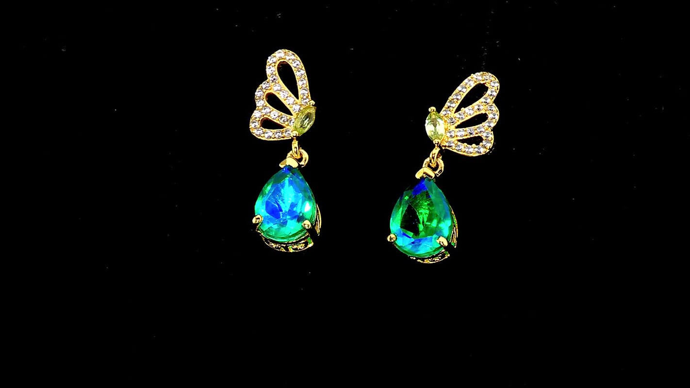 EverTrue Premium Peacock Quartz, Multi Gemstone Butterfly Earrings in 18K YG Plated 4.15 ctw
