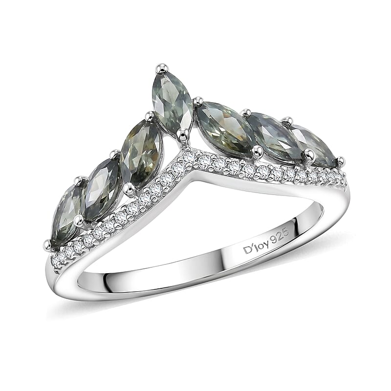 D'Joy Narsipatnam Alexandrite, Moissanite Ring in Rhodium Over Sterling Silver (Size 6.0) 1.15 ctw