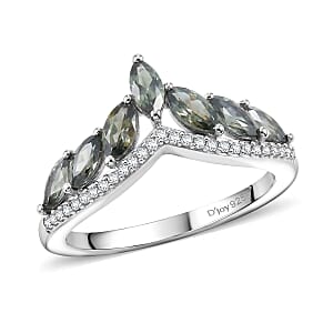 D'Joy Narsipatnam Alexandrite and Moissanite 1.15 ctw Leaf Garland Ring in Rhodium Over Sterling Silver (Size 7.0)