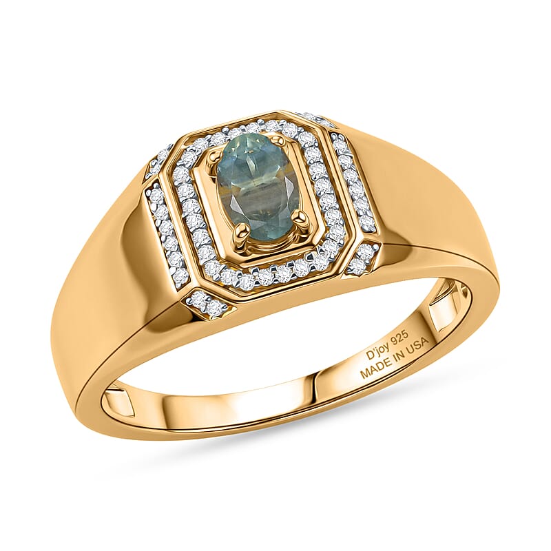 D'Joy Narsipatnam Alexandrite and Moissanite 0.70 ctw Men's Ring in 18K Vermeil Yellow Gold Over Sterling Silver (Size 10.0)