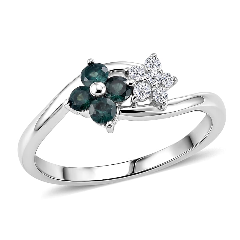 Narsipatnam Alexandrite and Luxuriant Lab Grown Diamond G-H SI 0.40 ctw Garden Twinkle Ring in Rhodium Over Sterling Silver (Size 5.0)