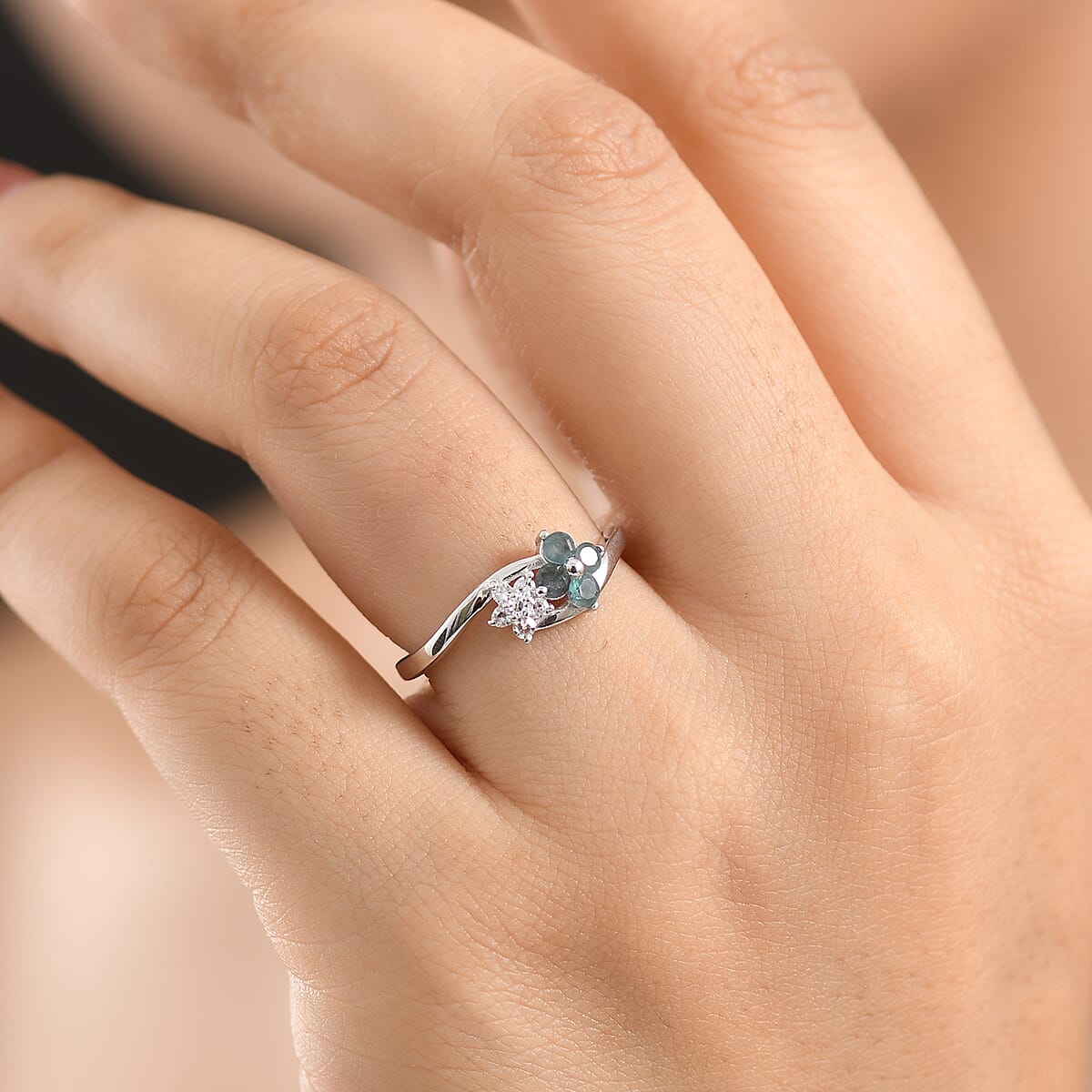 Narsipatnam Alexandrite and Luxuriant Lab Grown Diamond G-H SI 0.40 ctw Garden Twinkle Ring in Rhodium Over Sterling Silver (Size 7.0) image number 2