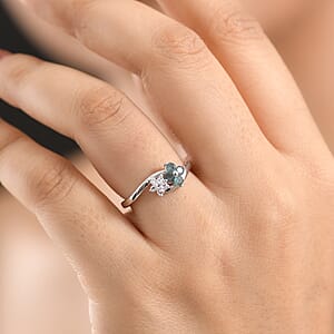 Narsipatnam Alexandrite and Luxuriant Lab Grown Diamond G-H SI 0.40 ctw Garden Twinkle Ring in Rhodium Over Sterling Silver (Size 7.0)