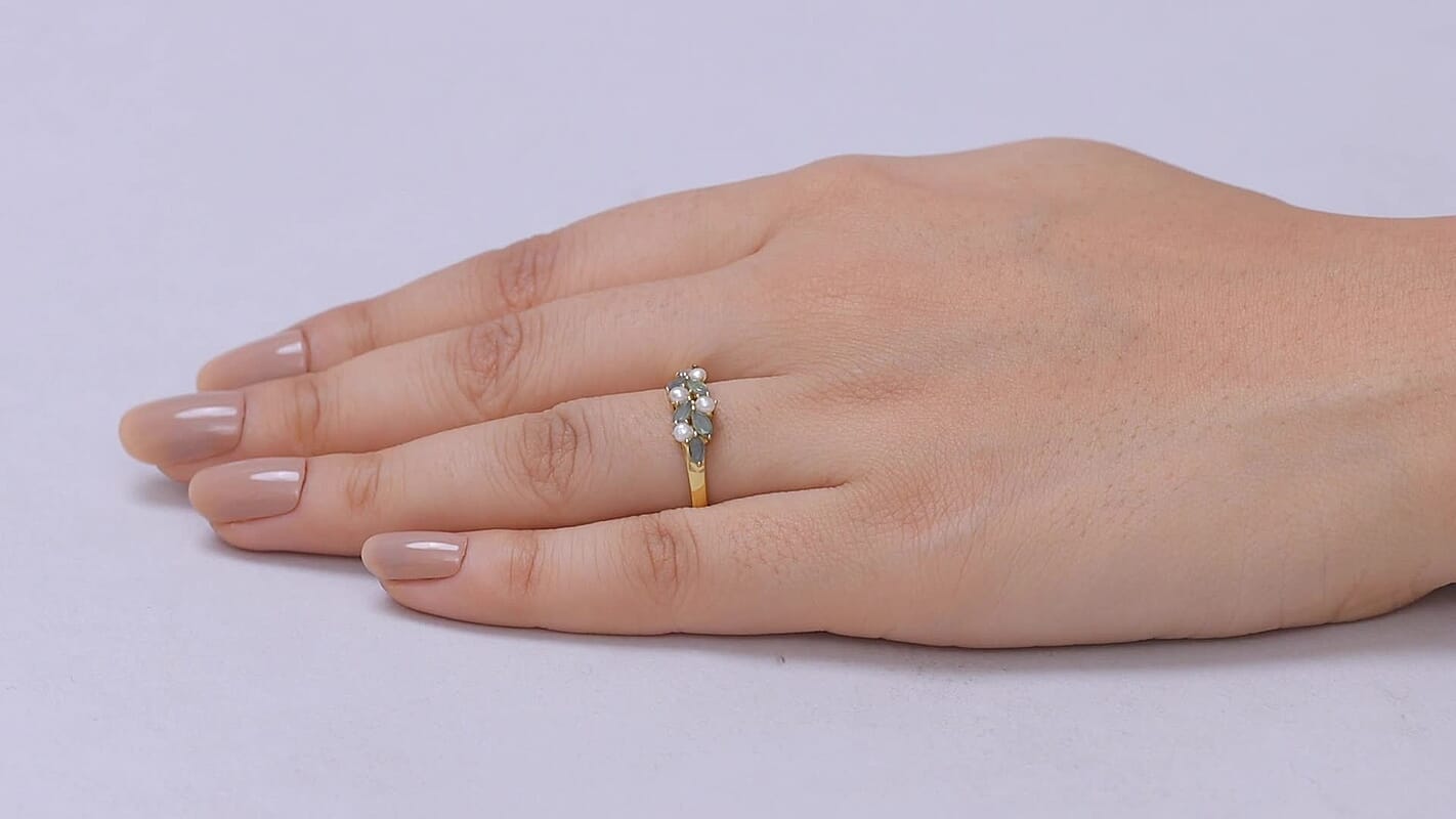 D'Joy Narsipatnam Alexandrite, Freshwater Pearl Ring in 18K Vermeil YG Over Sterling Silver (Size 10.0) 0.65 ctw