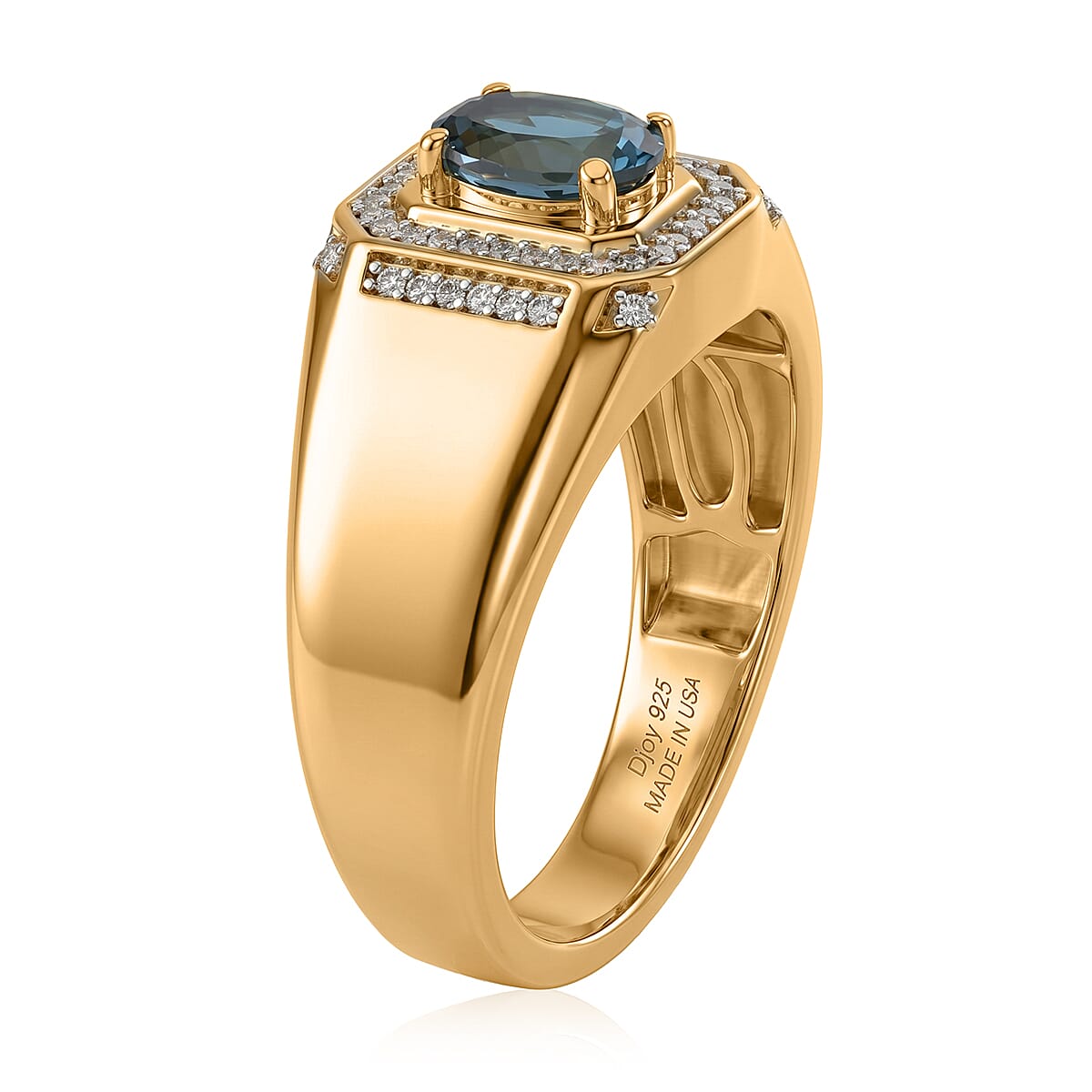D'Joy London Blue Topaz and Moissanite 1.20 ctw Men's Ring in 18K Vermeil Yellow Gold Over Sterling Silver (Size 12.0)