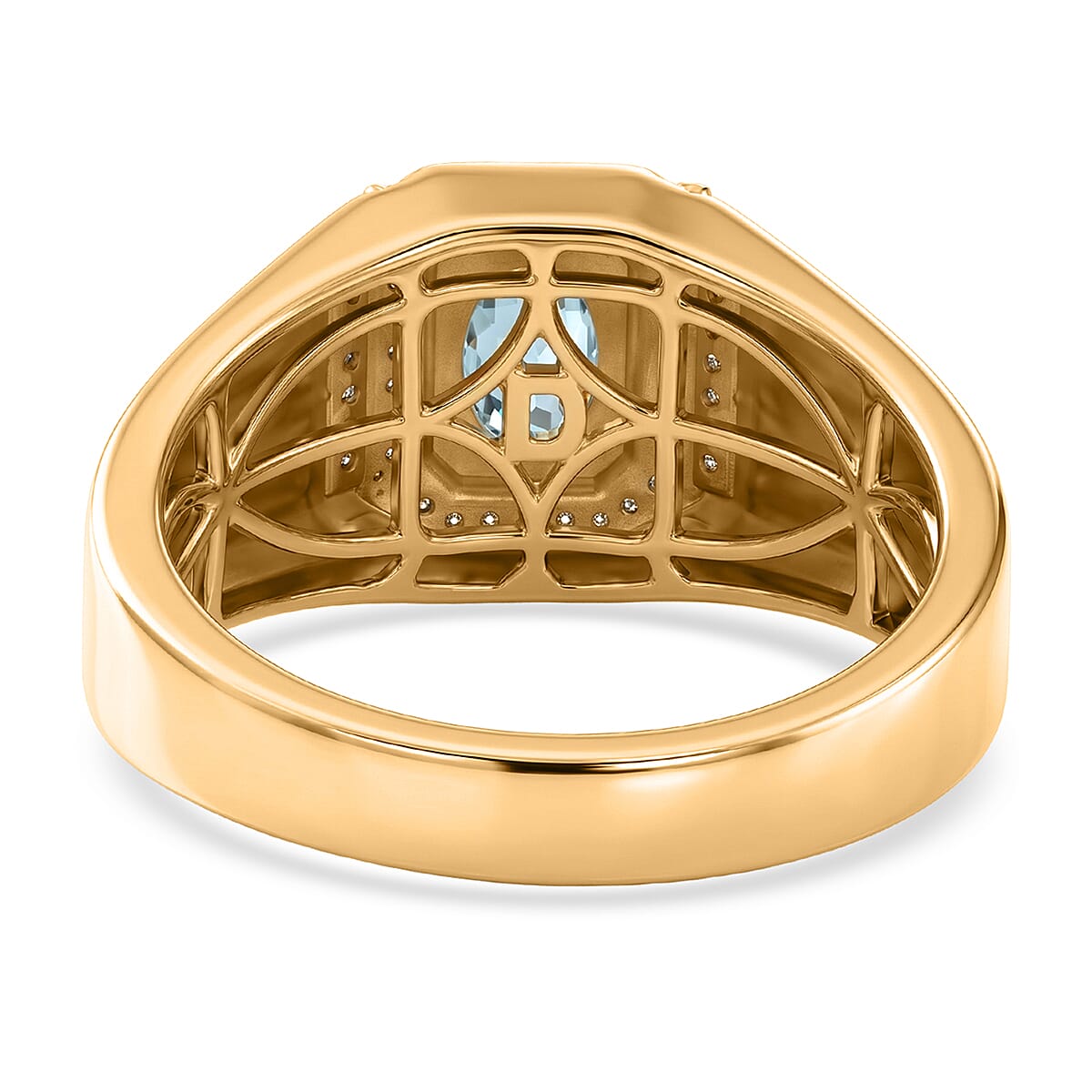 D'Joy London Blue Topaz and Moissanite 1.20 ctw Men's Ring in 18K Vermeil Yellow Gold Over Sterling Silver (Size 12.0)