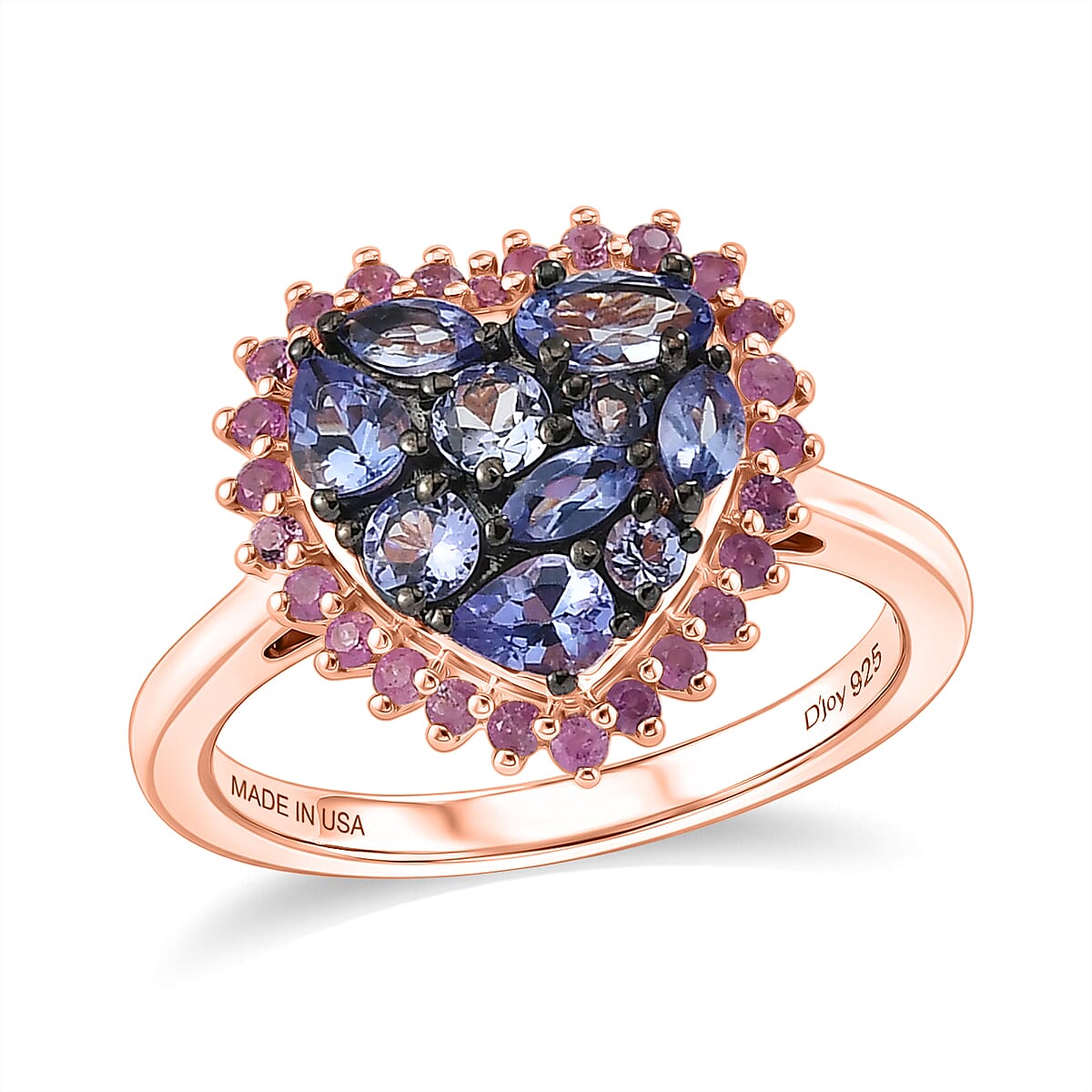 D'Joy Tanzanite, Madagascar Pink Sapphire Ring in 18K Vermeil RG Over Sterling Silver (Size 10.0) 1.75 ctw