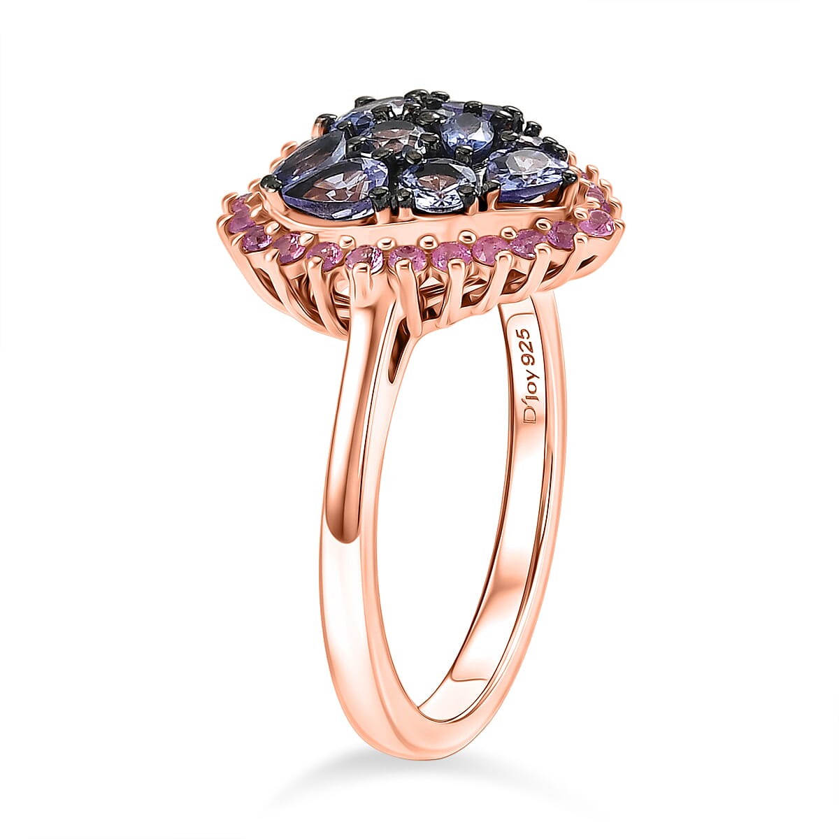 D'Joy Tanzanite and Premium Madagascar Pink Sapphire 1.75 ctw Twilight Heart Ring in 18K Vermeil Rose Gold Over Sterling Silver (Size 5.0)