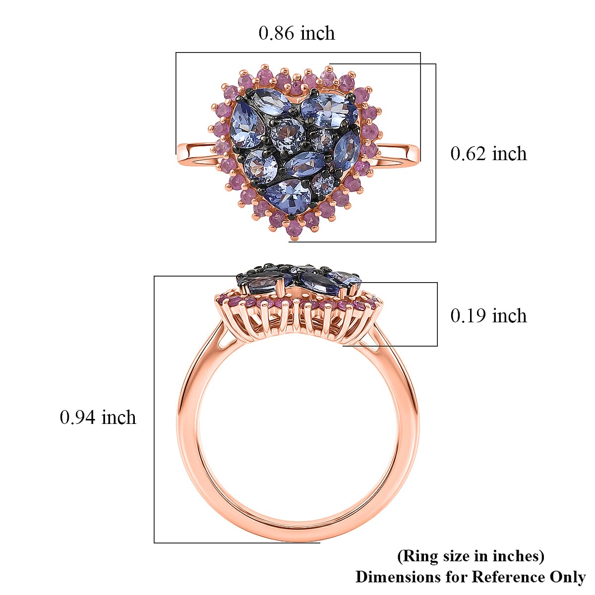 D'Joy Tanzanite and Premium Madagascar Pink Sapphire 1.75 ctw Twilight Heart Ring in 18K Vermeil Rose Gold Over Sterling Silver (Size 5.0)