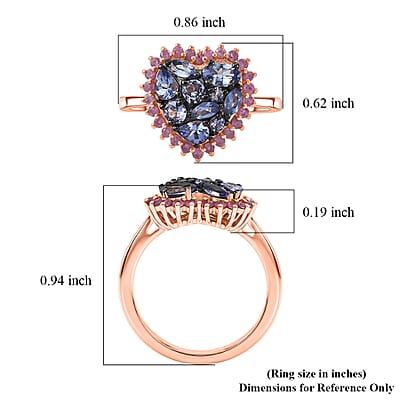 D'Joy Tanzanite and Premium Madagascar Pink Sapphire 1.75 ctw Twilight Heart Ring in 18K Vermeil Rose Gold Over Sterling Silver (Size 5.0)
