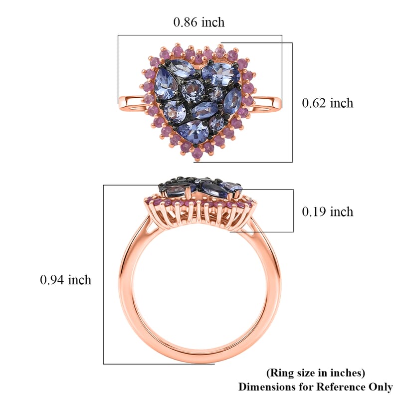 Doorbuster D'Joy Tanzanite and Premium Madagascar Pink Sapphire 1.75 ctw Twilight Heart Ring in 18K Vermeil Rose Gold Over Sterling Silver (Size 6.0)