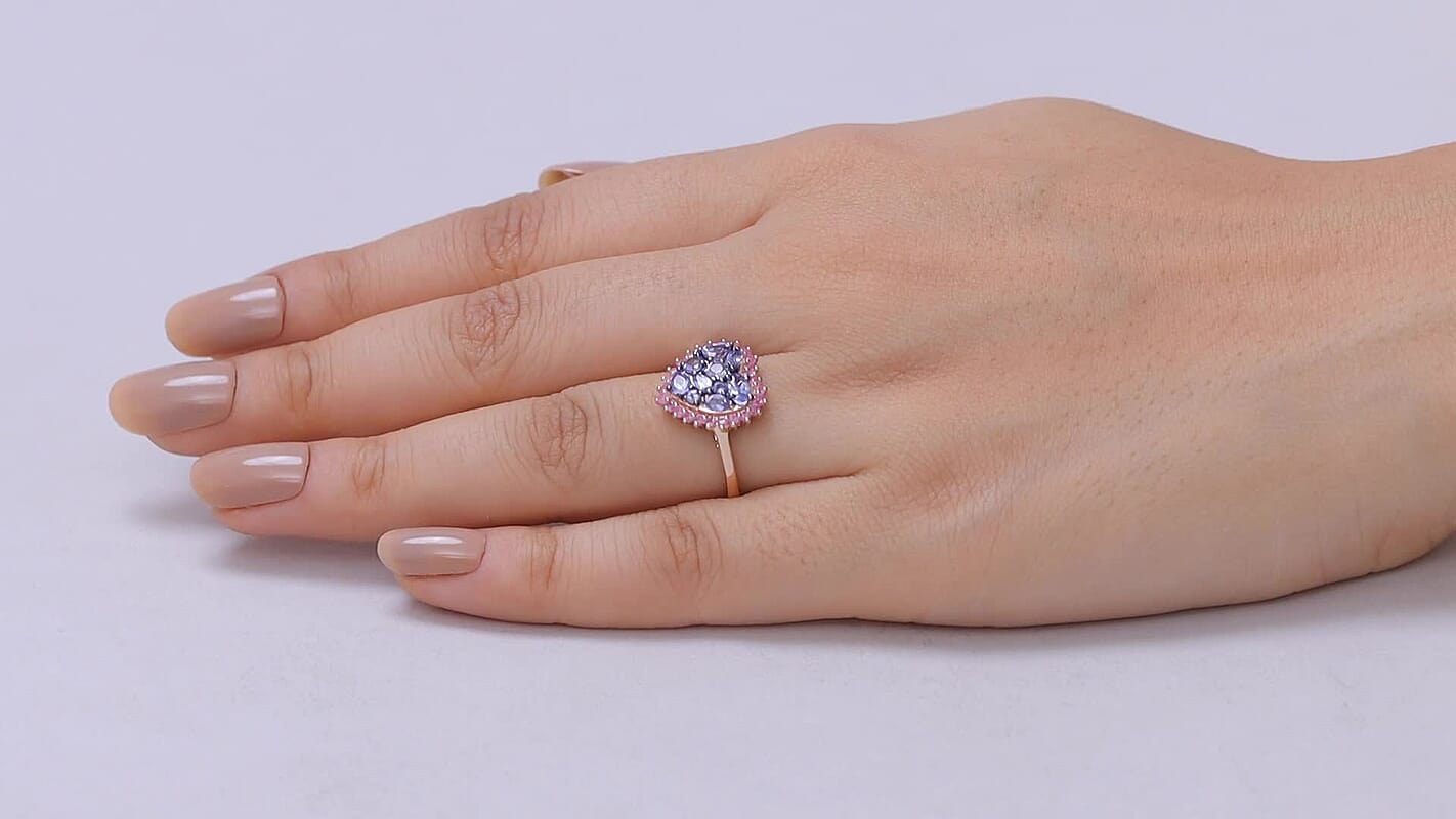 D'Joy Tanzanite, Madagascar Pink Sapphire Ring in 18K Vermeil RG Over Sterling Silver (Size 10.0) 1.75 ctw