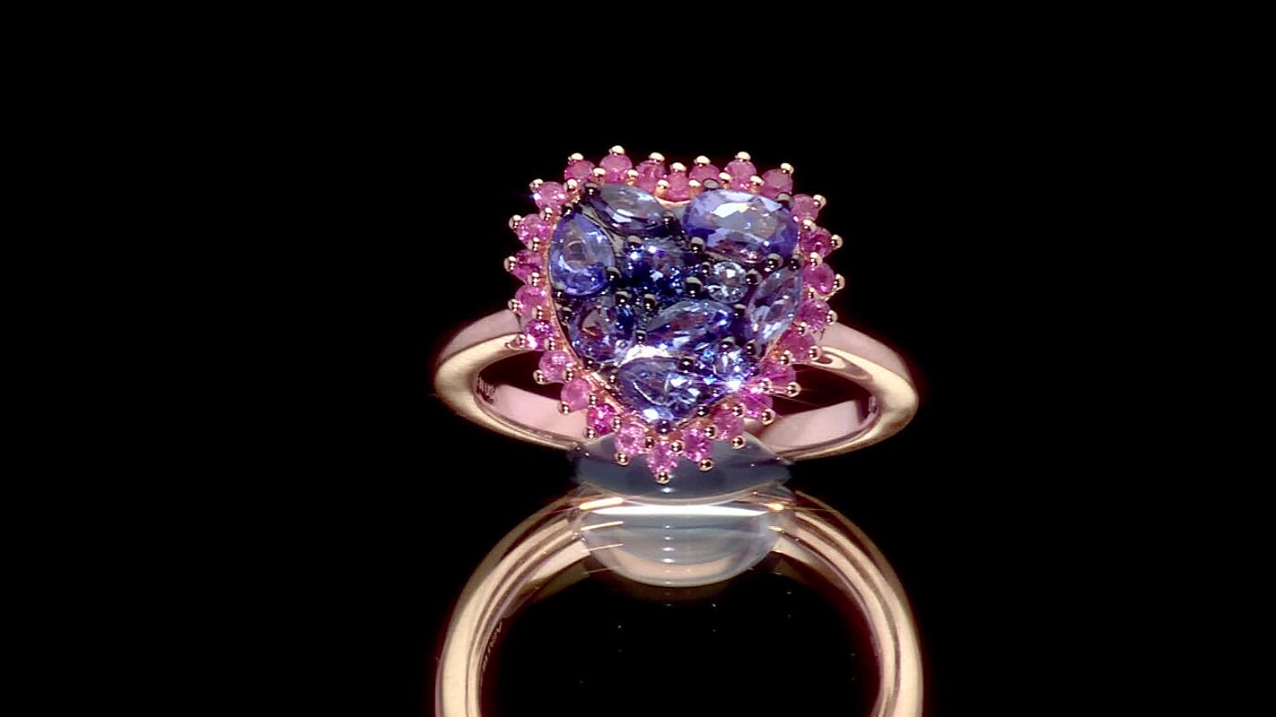 D'Joy Tanzanite, Madagascar Pink Sapphire Ring in 18K Vermeil RG Over Sterling Silver (Size 10.0) 1.75 ctw