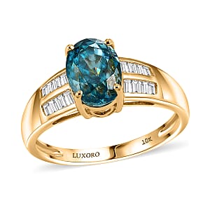 Luxoro AAA Cambodian Blue Zircon and Diamond I2 2.80 ctw Oceanfire Ring in 10K Yellow Gold (Size 7.0)
