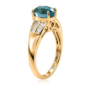 Luxoro AAA Cambodian Blue Zircon and Diamond I2 2.80 ctw Oceanfire Ring in 10K Yellow Gold (Size 7.0)
