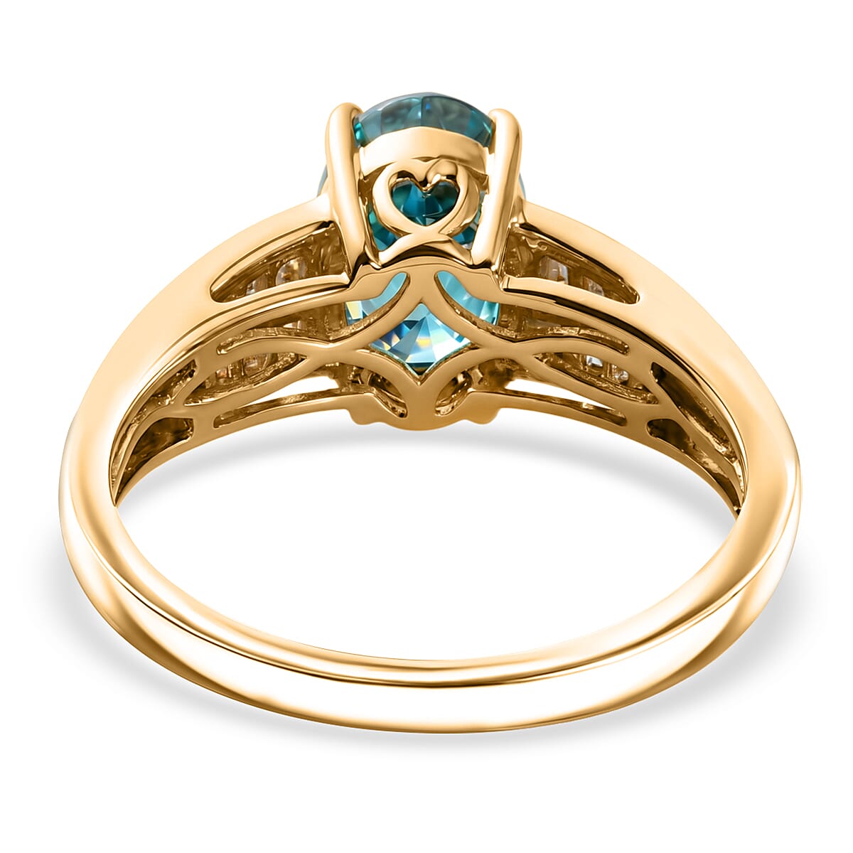 Luxoro AAA Cambodian Blue Zircon and Diamond I2 2.80 ctw Oceanfire Ring in 10K Yellow Gold (Size 7.0) image number 4