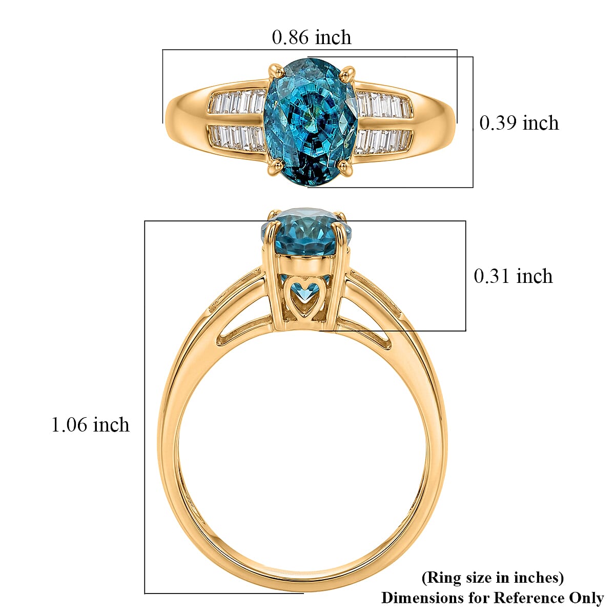 Luxoro AAA Cambodian Blue Zircon and Diamond I2 2.80 ctw Oceanfire Ring in 10K Yellow Gold (Size 7.0) image number 5