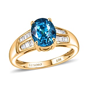 Luxoro AAA Cambodian Blue Zircon and Diamond I2 2.80 ctw Oceanfire Ring in 10K Yellow Gold (Size 8.0)