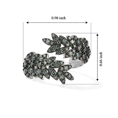 Luxuriant Lab Grown Green Diamond (IR) (SI) 1.00 ctw Verdant Leaf Wrap Ring in Rhodium Over Sterling Silver (Size 6.0)