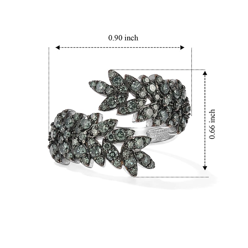 Luxuriant Lab Grown Green Diamond (IR) (SI) 1.00 ctw Verdant Leaf Wrap Ring in Rhodium Over Sterling Silver (Size 6.0)