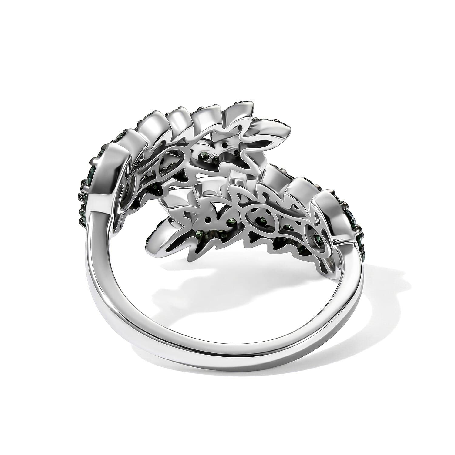 Luxuriant Lab Grown Green Diamond (IR) (SI) 1.00 ctw Verdant Leaf Wrap Ring in Rhodium Over Sterling Silver (Size 7.0)