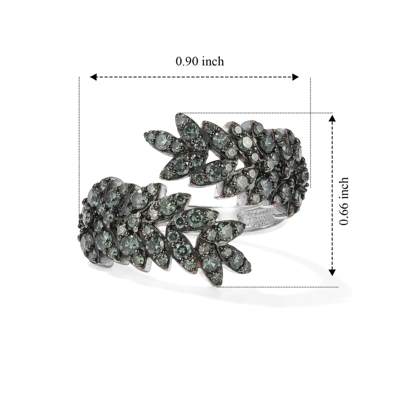 Luxuriant Lab Grown Green Diamond (IR) (SI) 1.00 ctw Verdant Leaf Wrap Ring in Rhodium Over Sterling Silver (Size 7.0)