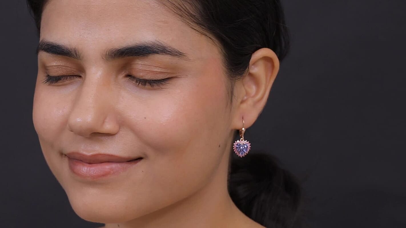D'Joy Tanzanite, Madagascar Pink Sapphire Earrings in 18K Vermeil RG Over Sterling Silver 2.40 ctw