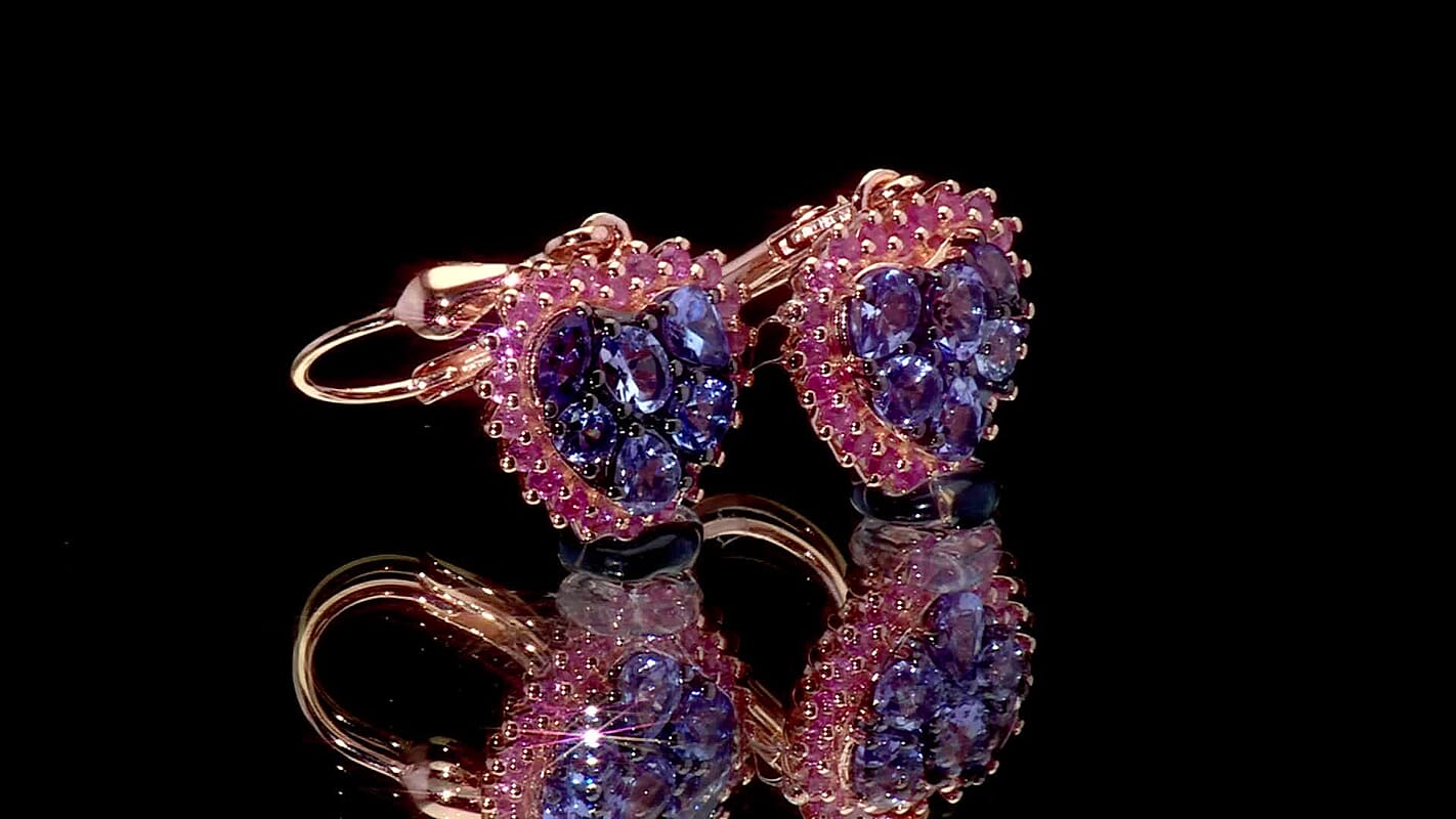 D'Joy Tanzanite, Madagascar Pink Sapphire Earrings in 18K Vermeil RG Over Sterling Silver 2.40 ctw