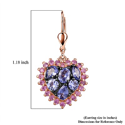 D'Joy Tanzanite and Madagascar Pink Sapphire 2.40 ctw Twilight Heart Earring in 18K Vermeil Rose Gold Over Sterling Silver