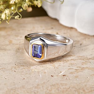 D'Joy Tanzanite 1.10 ctw Men's Ring in 18K Vermeil Yellow Gold and Rhodium Over Sterling Silver (Size 10.0)