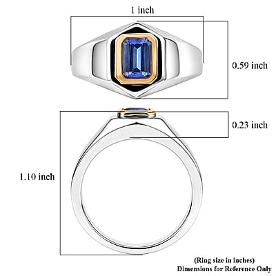 D'Joy Tanzanite 1.10 ctw Men's Ring in 18K Vermeil Yellow Gold and Rhodium Over Sterling Silver (Size 10.0)