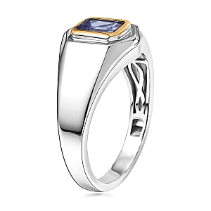D'Joy Tanzanite 1.10 ctw Men's Ring in 18K Vermeil Yellow Gold and Rhodium Over Sterling Silver (Size 11.0)