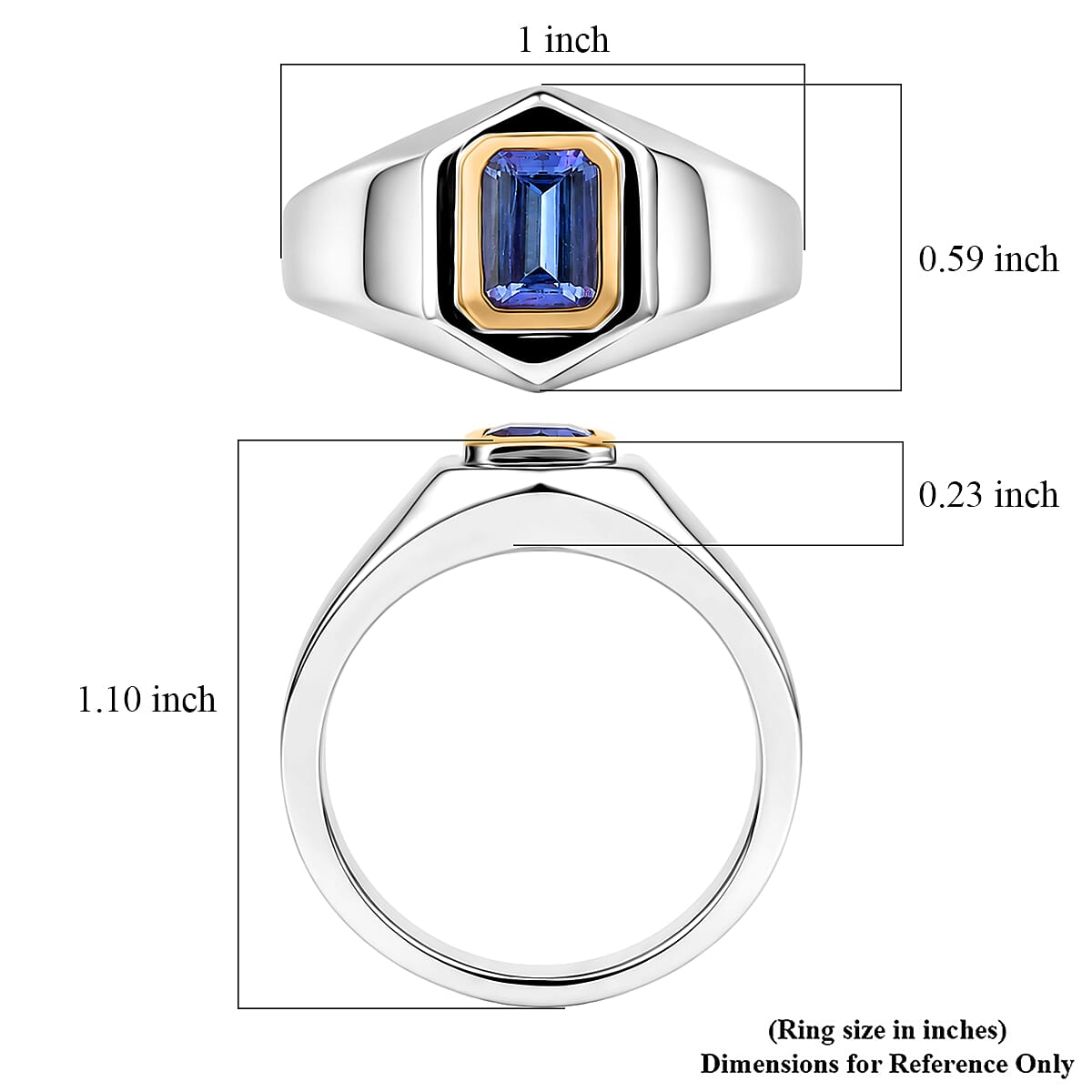 D'Joy Tanzanite 1.10 ctw Men's Ring in 18K Vermeil Yellow Gold and Rhodium Over Sterling Silver (Size 11.0) image number 5